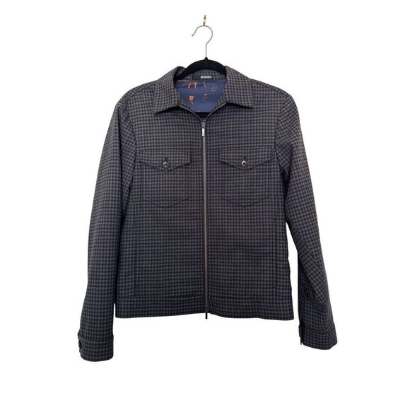 Slim Fit Murano Plaid Jacket Black And Blue Small Fashion Classy Zip Up - Picture 1 of 7